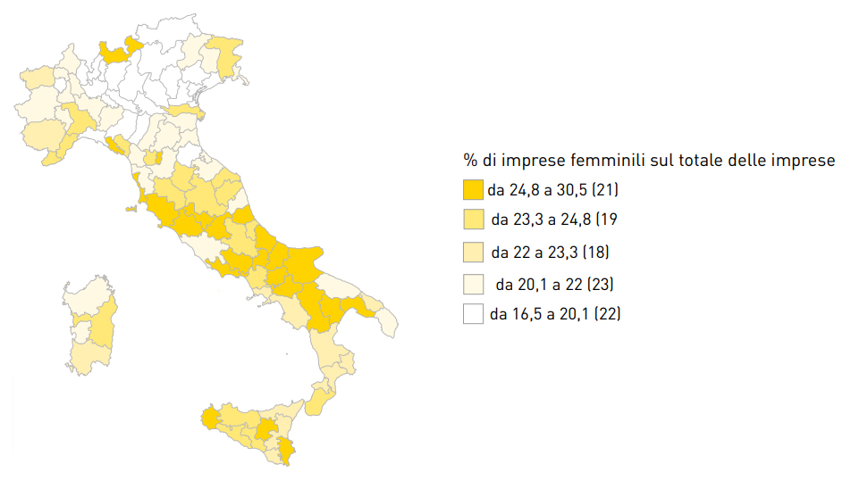 Agevolazioni Imprenditoria Femminile - Distribuzione geografica imprenditoria femminile - Credit Team Brescia Bergamo Milano