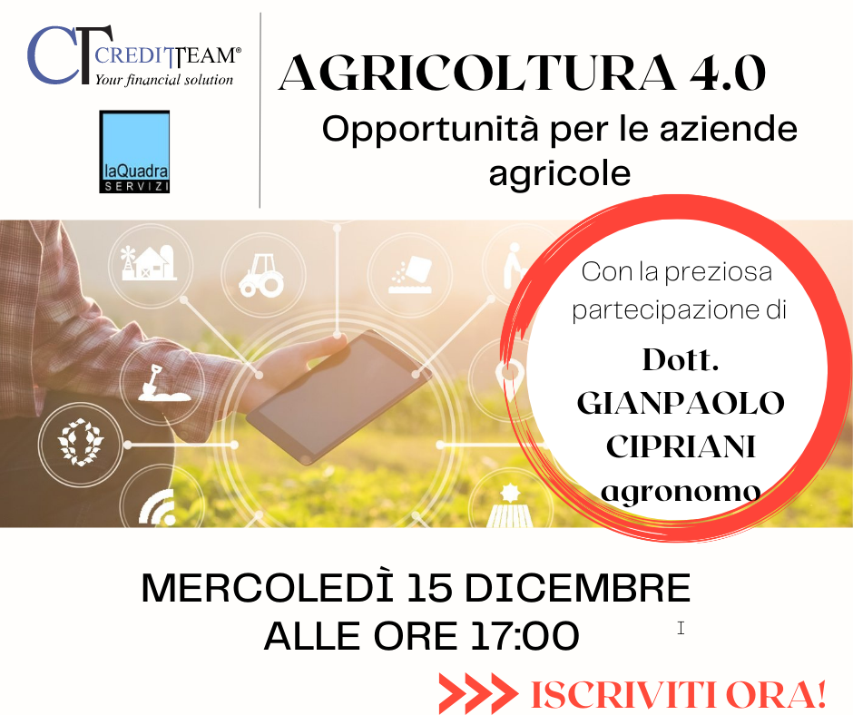 Webinar Agricoltura 4.0 - Finanza agevolata - Economia circolare - Brescia Bergamo Milano